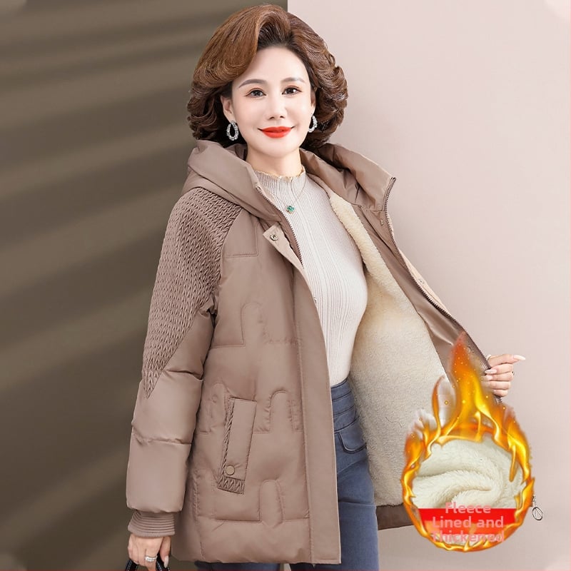 Palton de iarnă cu umplutură de bumbac, căptușit cu fleece, glugă, fermoar, lungime medie (50–65 cm), țesătură din poliester (>95%)