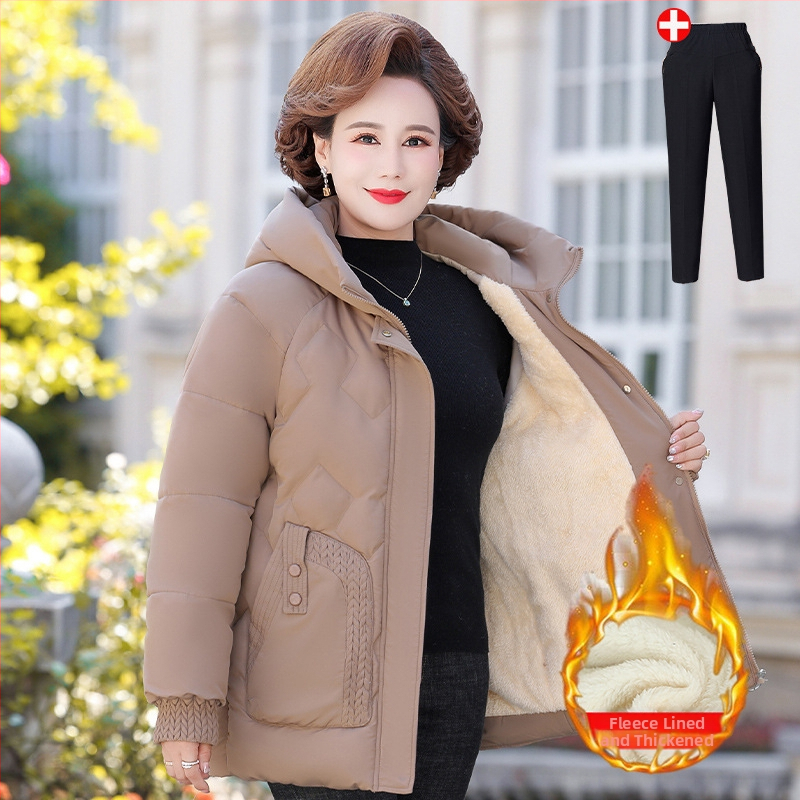 Palton de iarnă cu umplutură de bumbac, căptușit cu fleece, glugă, fermoar, lungime medie (50–65 cm), țesătură din poliester (>95%)