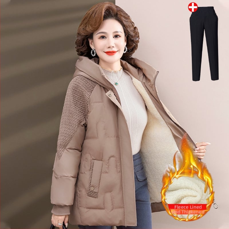 Palton de iarnă cu umplutură de bumbac, căptușit cu fleece, glugă, fermoar, lungime medie (50–65 cm), țesătură din poliester (>95%)