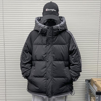 Férfi pehelydzseki, csíkos mintázat, vastag téli, Koreai stílusú bélés, Rövid hosszúság, 50% pehelytöltet