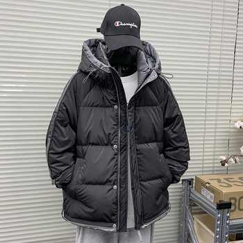 Férfi pehelydzseki, csíkos mintázat, vastag téli, Koreai stílusú bélés, Rövid hosszúság, 50% pehelytöltet