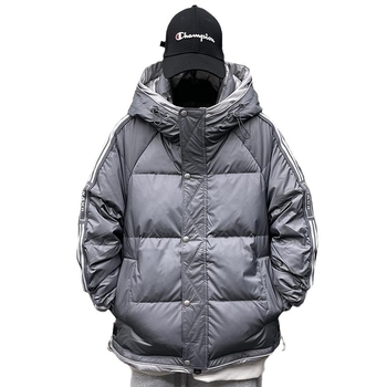 Férfi pehelydzseki, csíkos mintázat, vastag téli, Koreai stílusú bélés, Rövid hosszúság, 50% pehelytöltet