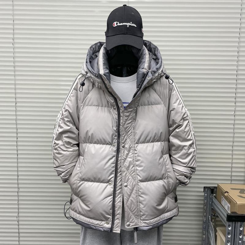 Férfi pehelydzseki, csíkos mintázat, vastag téli, Koreai stílusú bélés, Rövid hosszúság, 50% pehelytöltet