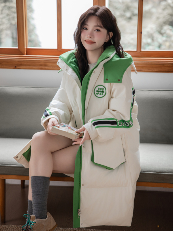 Geacă de puf lungă, cu glugă, umplutură 201–300 g puf, țesătură poliester, fermoar