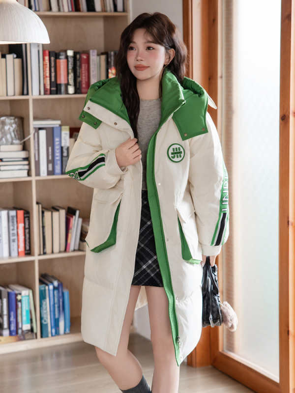 Geacă de puf lungă, cu glugă, umplutură 201–300 g puf, țesătură poliester, fermoar