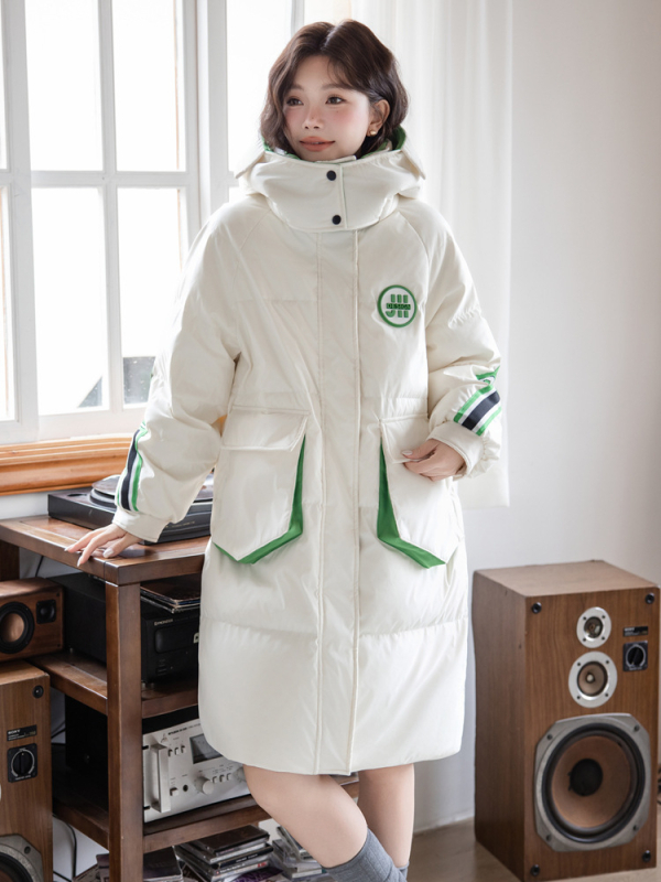 Geacă de puf lungă, cu glugă, umplutură 201–300 g puf, țesătură poliester, fermoar