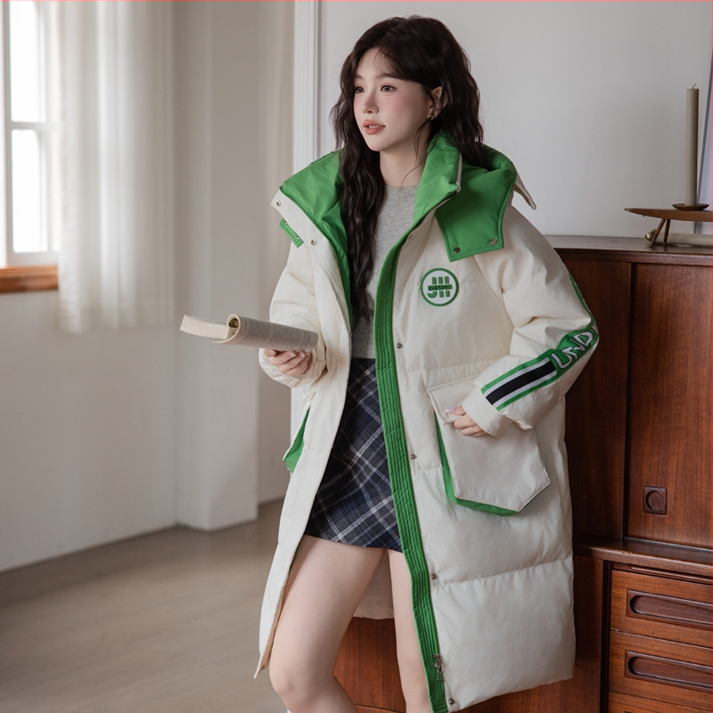 Geacă de puf lungă, cu glugă, umplutură 201–300 g puf, țesătură poliester, fermoar