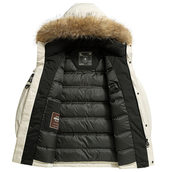 Levehető nyérc szőrrel galléros téli pehelykabát, vízálló és szélálló, fehér kacsa tolltöltet 157 g, loft 750, -20°C-tól -5°C-ig tartomány