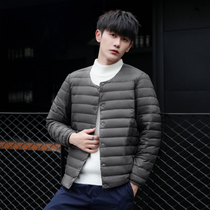 Jachetă de puf pentru interior, ușoară, fără guler, croială scurtă, 50% puf alb de rață