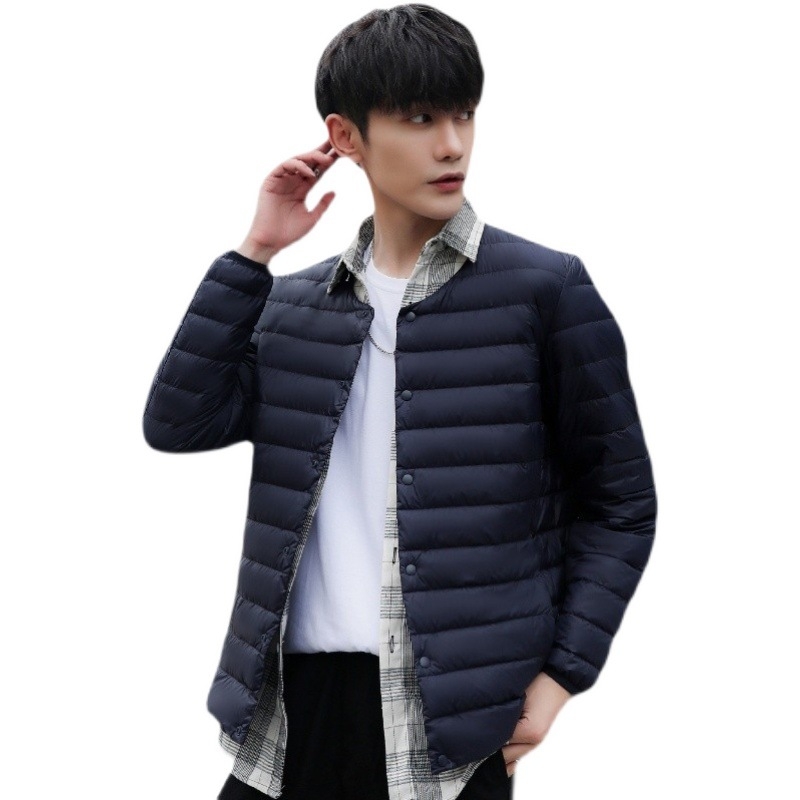 Jachetă de puf pentru interior, ușoară, fără guler, croială scurtă, 50% puf alb de rață