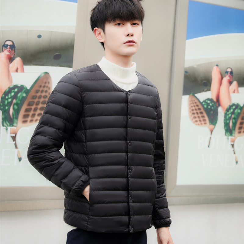 Jachetă de puf pentru interior, ușoară, fără guler, croială scurtă, 50% puf alb de rață