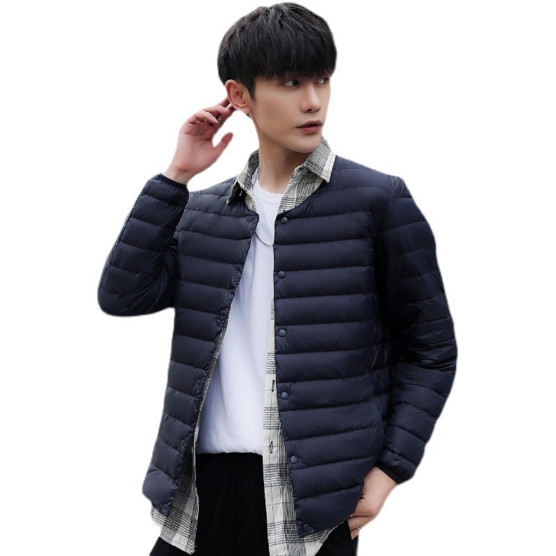 Jachetă de puf pentru interior, ușoară, fără guler, croială scurtă, 50% puf alb de rață