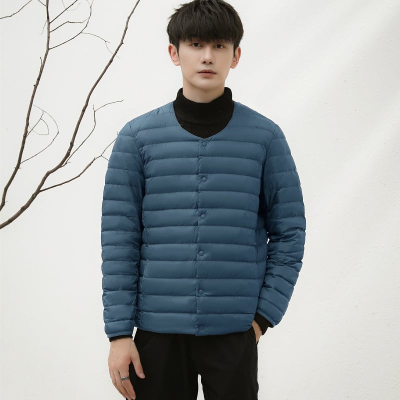 Jachetă de puf pentru interior, ușoară, fără guler, croială scurtă, 50% puf alb de rață