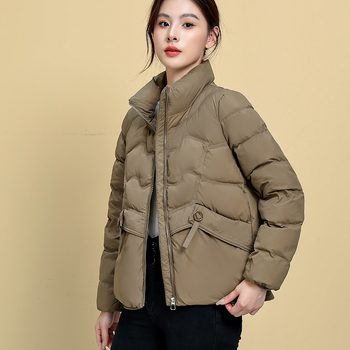 Geacă de iarnă pentru femei, 2024, Umplutură din puf de rață, 66–70% puf, Material Chenille cu Spandex, Croială dreaptă, mâneci lungi, fermoar frontal