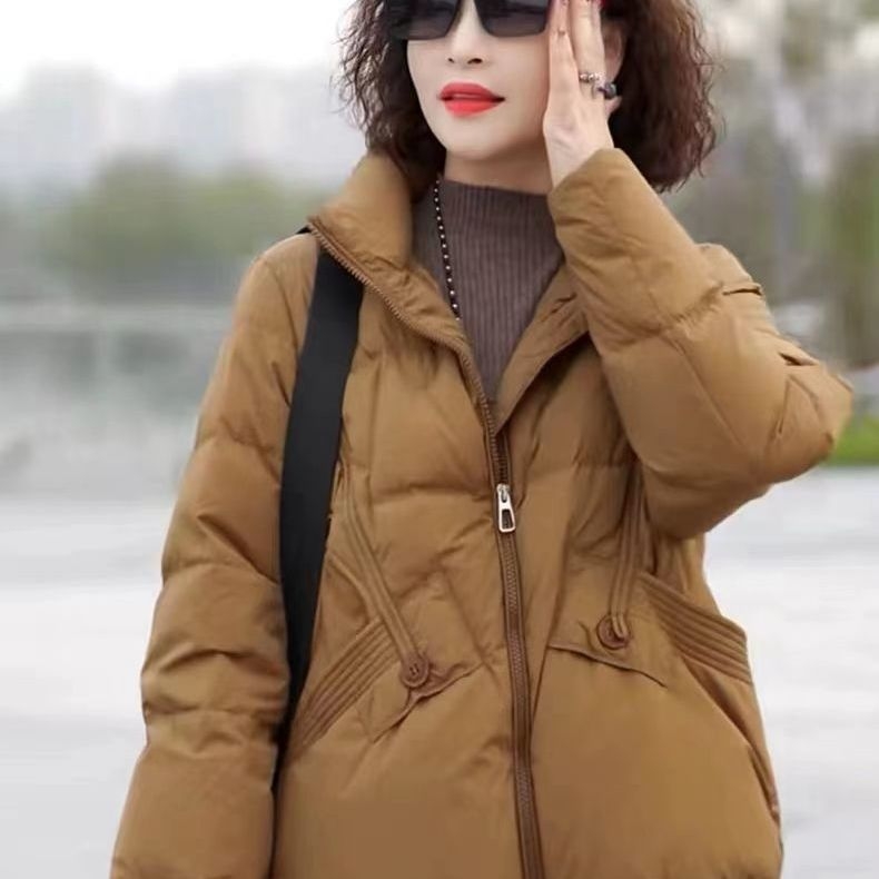 Ženska jakna s kačjim puhom, ultra kratka duljina, stojeći ovratnik, srednja debljina