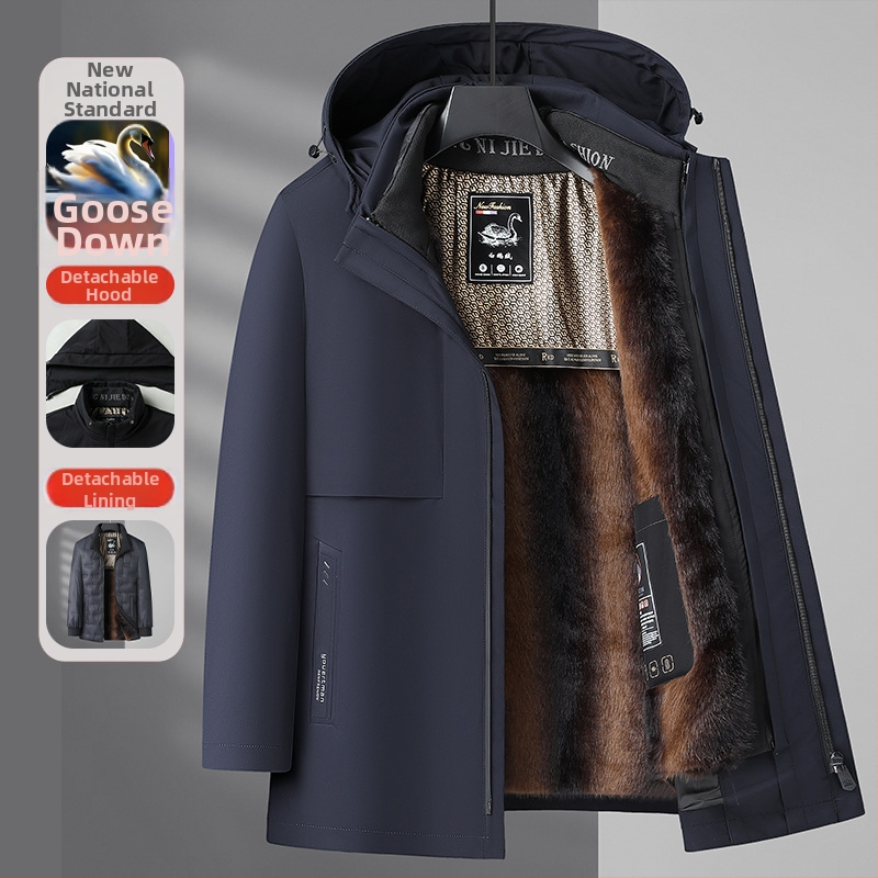 Muška jakna s odvojivom unutarnjom podstavom, debela, vodootporna i otporna na hladno, punjenje od bijelog gusjeg pera 86–90% (800 ispunjenje)