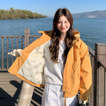 Geacă de puf pentru femei, cu glugă și fermoar, lungime medie, croială lejeră, umplutură din puf de gâscă alb 101–200 g