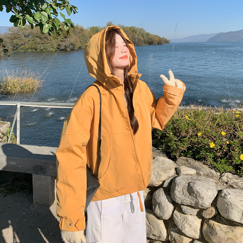 Geacă de puf pentru femei, cu glugă și fermoar, lungime medie, croială lejeră, umplutură din puf de gâscă alb 101–200 g