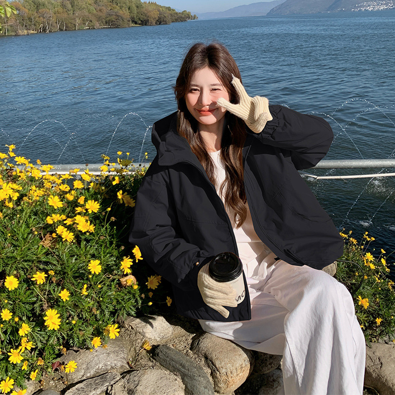 Geacă de puf pentru femei, cu glugă și fermoar, lungime medie, croială lejeră, umplutură din puf de gâscă alb 101–200 g