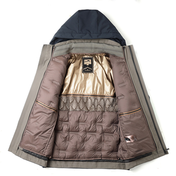 Férfi libapelyhes parka, középhosszú, levehető belső bélés, 86–90% tolltartalom, fehér libapelyhe töltet