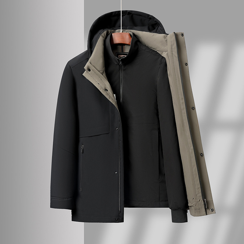 Férfi libapelyhes parka, középhosszú, levehető belső bélés, 86–90% tolltartalom, fehér libapelyhe töltet