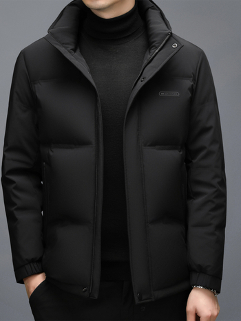 Férfi téli vastag pehelydzseki fehér kacsa tollal, levehető kapucnival, casual meleg, 260 g töltet