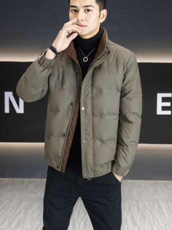 Geacă de iarnă pentru bărbați, cu guler înalt, fermoar, umplutură din puf alb de gâscă, rezistent la vânt, croială lejeră