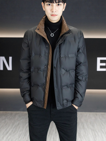 Geacă de iarnă pentru bărbați, cu guler înalt, fermoar, umplutură din puf alb de gâscă, rezistent la vânt, croială lejeră