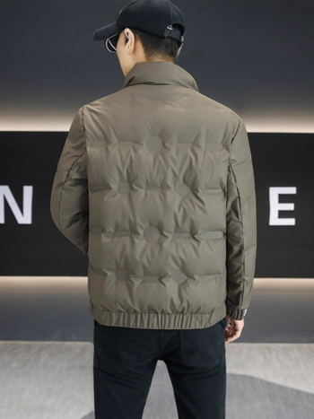 Geacă de iarnă pentru bărbați, cu guler înalt, fermoar, umplutură din puf alb de gâscă, rezistent la vânt, croială lejeră