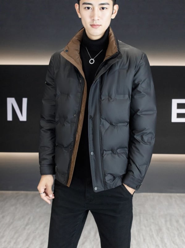 Geacă de iarnă pentru bărbați, cu guler înalt, fermoar, umplutură din puf alb de gâscă, rezistent la vânt, croială lejeră