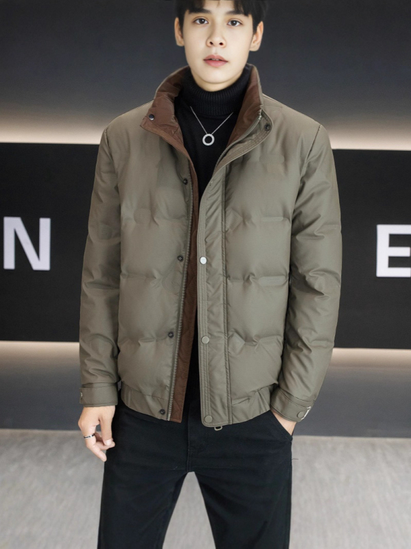 Geacă de iarnă pentru bărbați, cu guler înalt, fermoar, umplutură din puf alb de gâscă, rezistent la vânt, croială lejeră