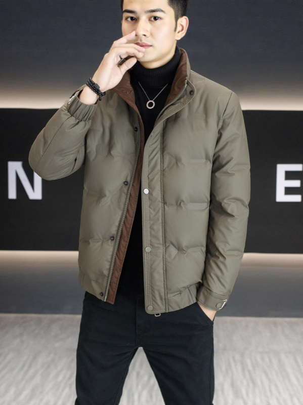 Geacă de iarnă pentru bărbați, cu guler înalt, fermoar, umplutură din puf alb de gâscă, rezistent la vânt, croială lejeră