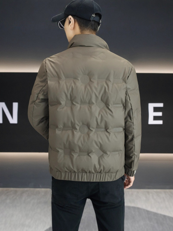 Geacă de iarnă pentru bărbați, cu guler înalt, fermoar, umplutură din puf alb de gâscă, rezistent la vânt, croială lejeră