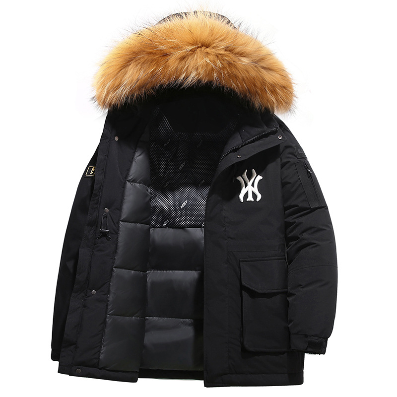 MFMLBNY Geacă cu Puf, Lungă, Glugă, Puf de Rață 550, Umplere 300 g+, Lungime Extinsă >100 cm, Iarnă 2024, Masculin