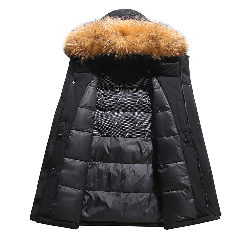 MFMLBNY Geacă cu Puf, Lungă, Glugă, Puf de Rață 550, Umplere 300 g+, Lungime Extinsă >100 cm, Iarnă 2024, Masculin