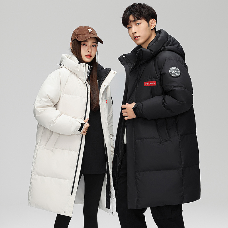 Geacă de iarnă pentru bărbați cu glugă, lungime medie, umplutură din puf de rață alb 50%, putere de umplere 600, căptușeală din poliester