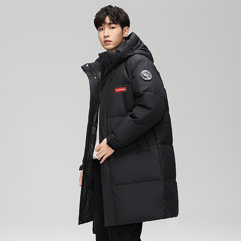 Geacă de iarnă pentru bărbați cu glugă, lungime medie, umplutură din puf de rață alb 50%, putere de umplere 600, căptușeală din poliester