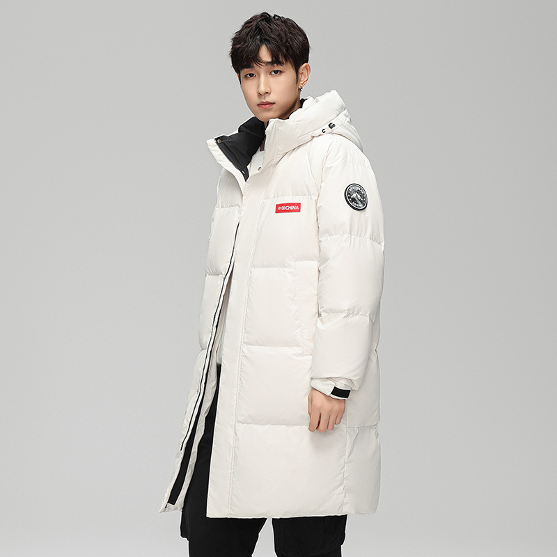 Geacă de iarnă pentru bărbați cu glugă, lungime medie, umplutură din puf de rață alb 50%, putere de umplere 600, căptușeală din poliester