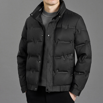 Férfi rövid pehelydzseki - álló gallér, elülső cipzár, szélálló, fehér kacsa pehely 46–50% töltet, normál meleg (-20°C-tól -5°C-ig)