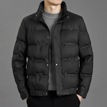 Férfi rövid pehelydzseki - álló gallér, elülső cipzár, szélálló, fehér kacsa pehely 46–50% töltet, normál meleg (-20°C-tól -5°C-ig)