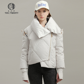 Ten-Twenty női tollkabát fehér kacsa tolltöltettel (86–90%), lazább szabású, rever-gallér, poliészter anyag (>95%), cipzár
