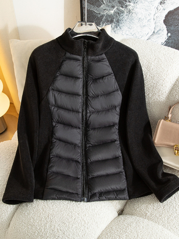 Geacă de iarnă din puf, croială slim, lungime ultra scurtă, închidere cu fermoar, material chenille cu elastan