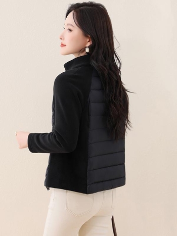 Geacă de iarnă din puf, croială slim, lungime ultra scurtă, închidere cu fermoar, material chenille cu elastan