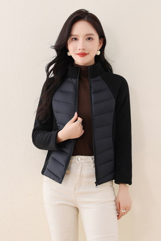 Geacă de iarnă din puf, croială slim, lungime ultra scurtă, închidere cu fermoar, material chenille cu elastan