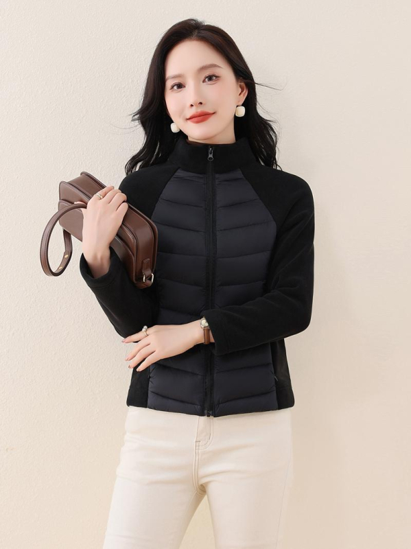 Geacă de iarnă din puf, croială slim, lungime ultra scurtă, închidere cu fermoar, material chenille cu elastan