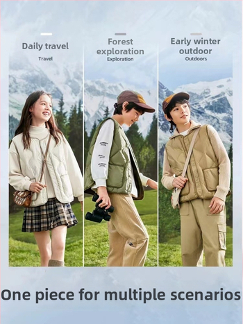 Vesta de copii din puf, ușoară, fără mâneci, croială lejeră, umplutură din puf de rață alb, pentru copii 8+ ani (peste 140 cm), toamnă/iarnă.