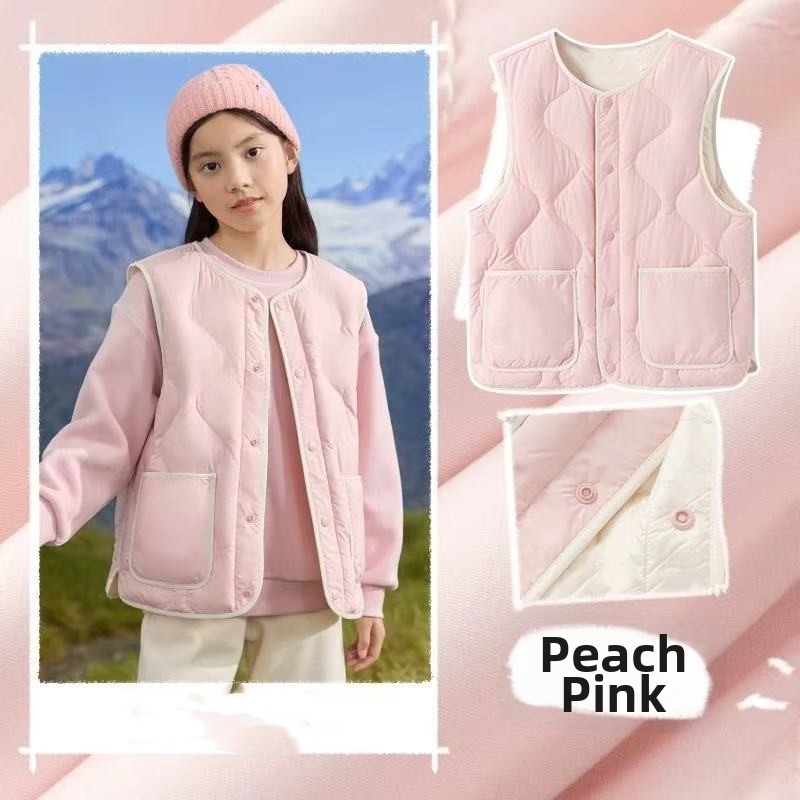 Vesta de copii din puf, ușoară, fără mâneci, croială lejeră, umplutură din puf de rață alb, pentru copii 8+ ani (peste 140 cm), toamnă/iarnă.