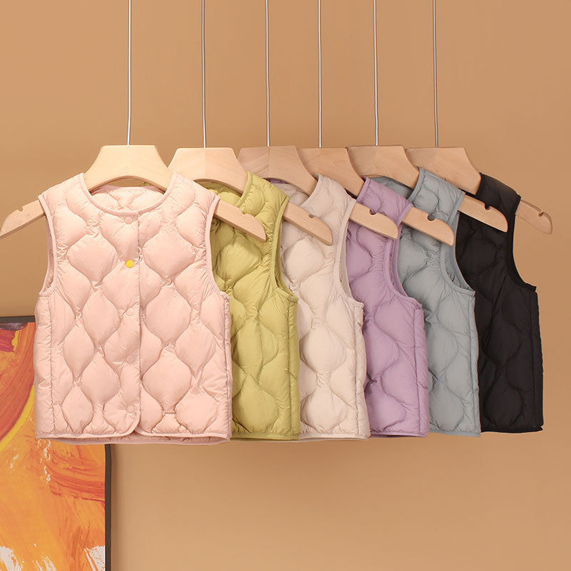 Vestă de copii cu puf, unisex, fără mâneci, lungime scurtă, exterior și căptușeală din nylon, umplutură din puf de rață alb, 86-90%, lansare iarnă 2025