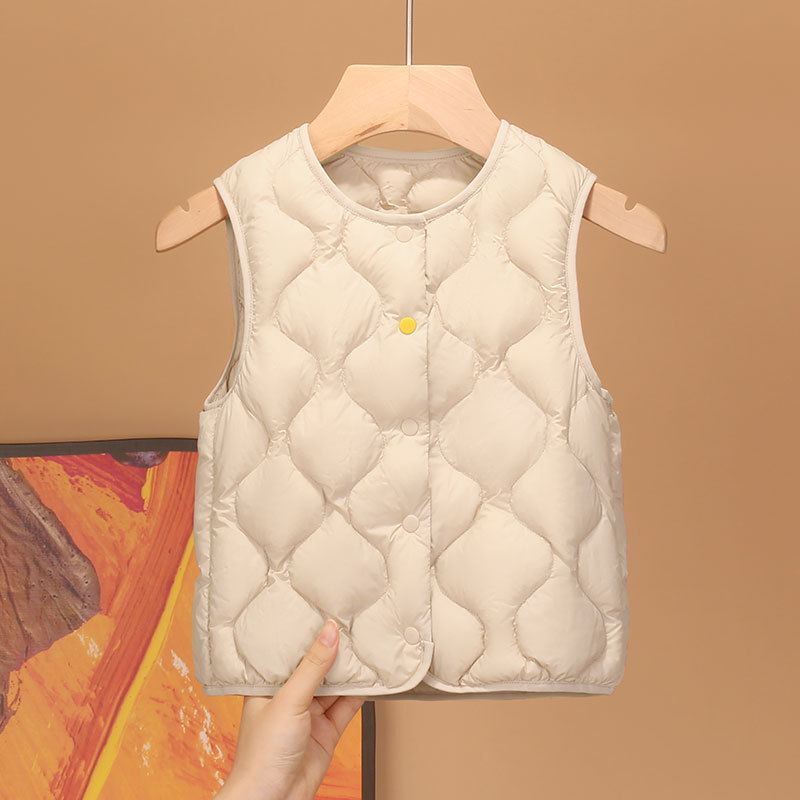 Vestă de copii cu puf, unisex, fără mâneci, lungime scurtă, exterior și căptușeală din nylon, umplutură din puf de rață alb, 86-90%, lansare iarnă 2025