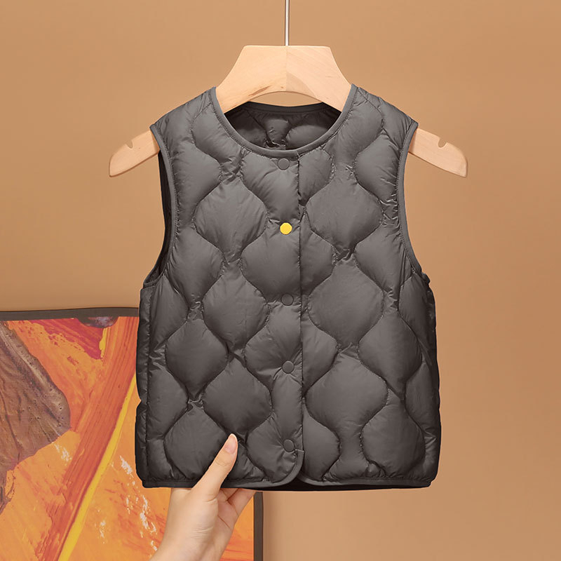 Vestă de copii cu puf, unisex, fără mâneci, lungime scurtă, exterior și căptușeală din nylon, umplutură din puf de rață alb, 86-90%, lansare iarnă 2025